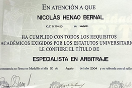 Especialista en Arbitraje
